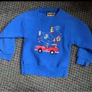 Vintage Embroidered Boys Blue Firefighter Dogs Pullover Sweatshirt YouthXS 2T-4T